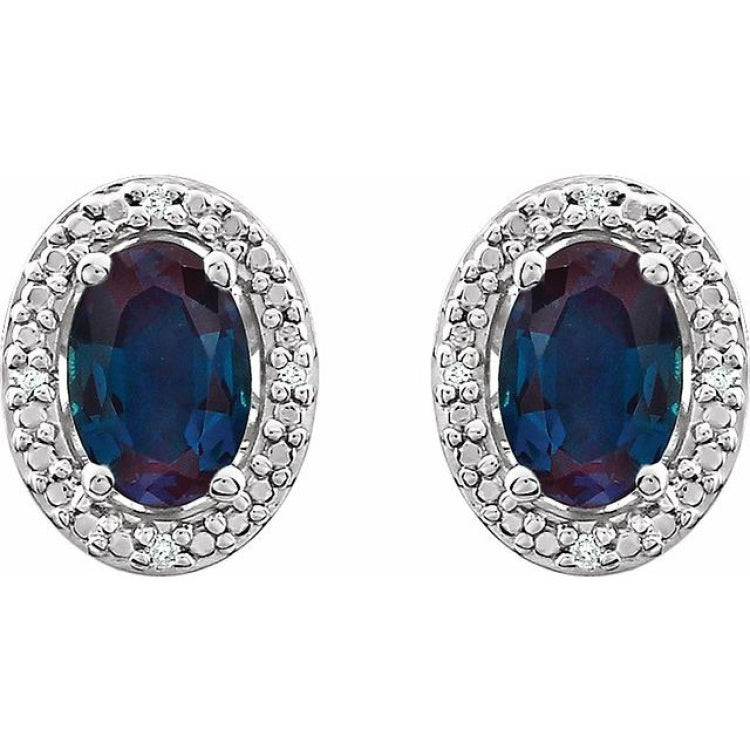 Sterling Silver Lab-Grown Alexandrite & .025 CTW Natural Diamond Earrings