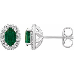 Sterling Silver Lab-Grown Emerald & .025 CTW Natural Diamond Earrings