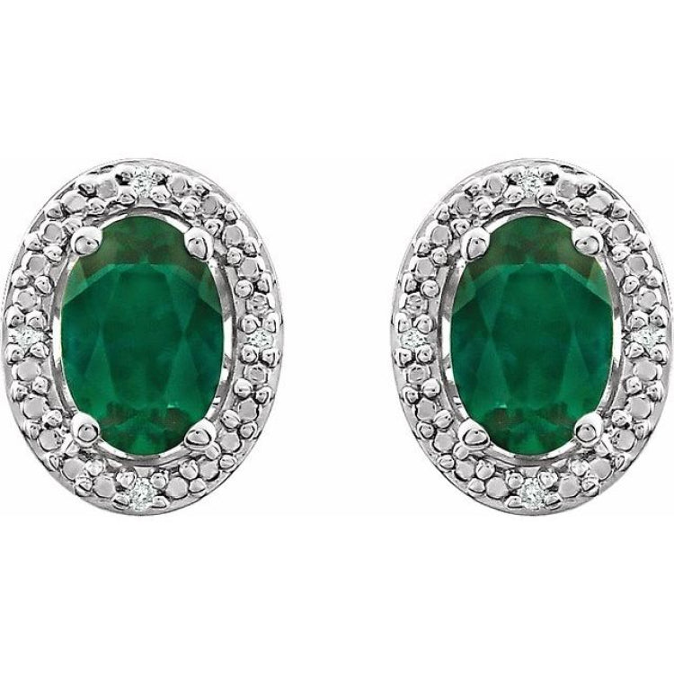 Sterling Silver Lab-Grown Emerald & .025 CTW Natural Diamond Earrings