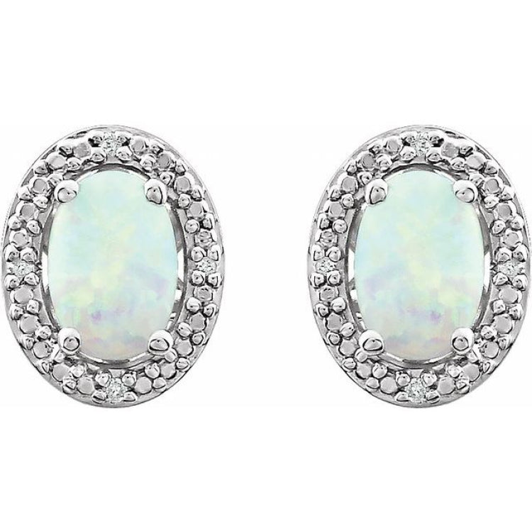 Sterling Silver Lab-Grown Opal & .025 CTW Natural Diamond Earrings