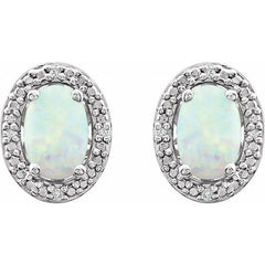 Sterling Silver Lab-Grown Opal & .025 CTW Natural Diamond Earrings