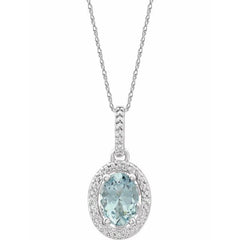 Sterling Silver Natural Aquamarine & .01 CTW Natural Diamond 18" Necklace