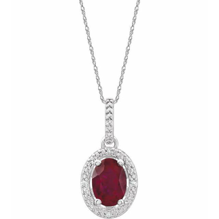 Sterling Silver Lab-Grown Ruby & .01 CTW Natural Diamond 18" Necklace