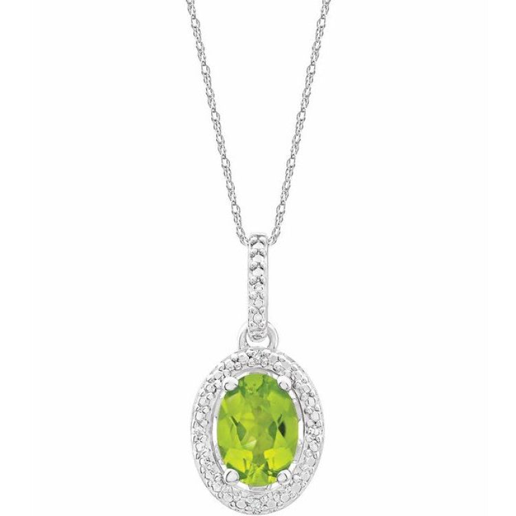 Sterling Silver Natural Peridot & .01 CTW Natural Diamond 18" Necklace