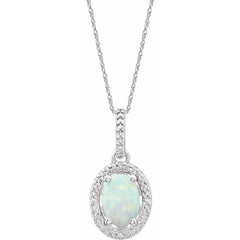 Sterling Silver Lab-Grown Opal & .01 CTW Natural Diamond 18" Necklace