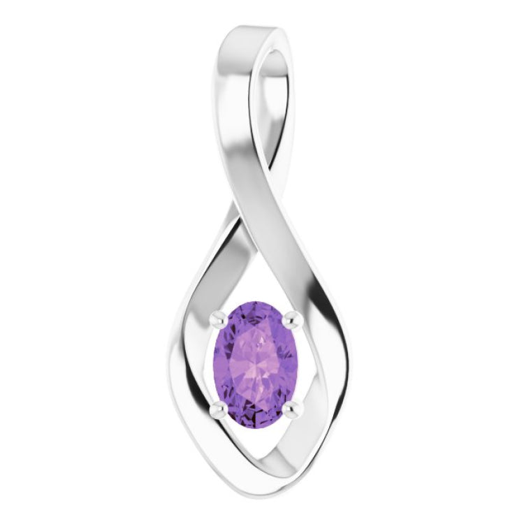 14K White Gold 6x4 mm Oval Natural Amethyst Pendant