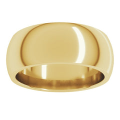 14K Yellow Gold 8 mm Comfort-Fit Half Round Band Size 9.5