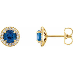 14K Yellow Gold 4 mm Natural Blue Sapphire & 1/10 CTW Natural Diamond Earrings