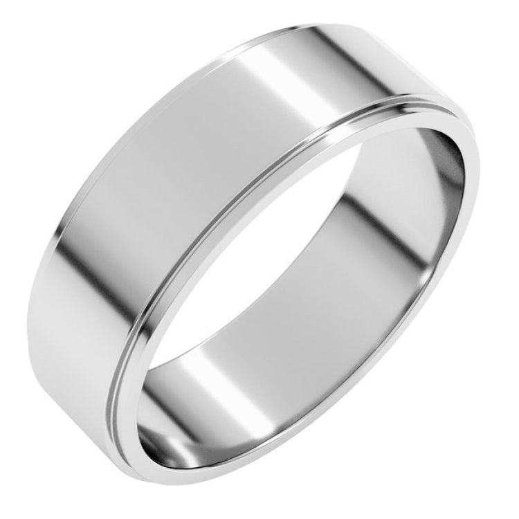10K White Gold 6 mm Stepped-Edge Flat Band Size 8