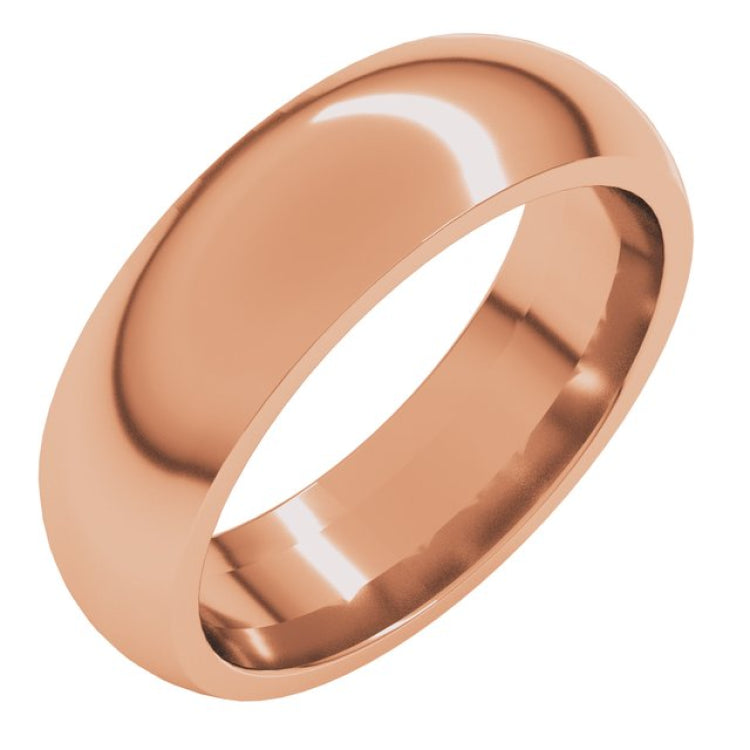 14K Rose Gold 6 mm Comfort-Fit Half Round Band Size 8.5
