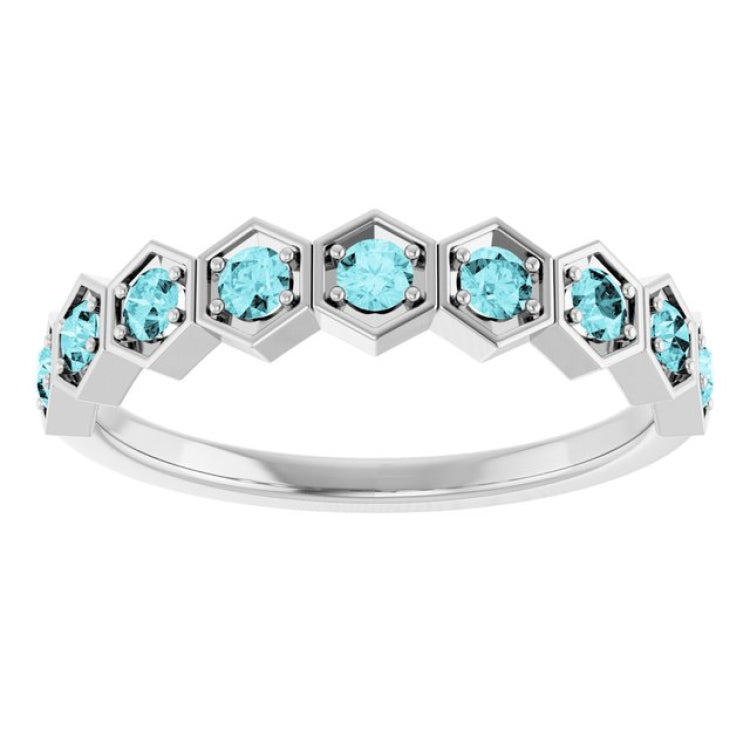 14K White Gold Natural Blue Zircon Stackable Ring