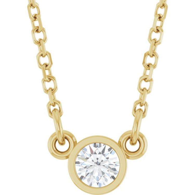 14K Yellow Gold 1/10 CT Natural Diamond Solitaire 18" Necklace