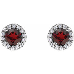 14K White Gold 4 mm Natural Mozambique Garnet & 1/10 CTW Natural Diamond Earrings