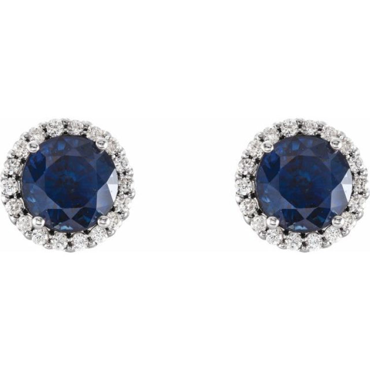 14K White Gold 4 mm Lab-Grown Blue Sapphire & 1/10 CTW Natural Diamond Earrings
