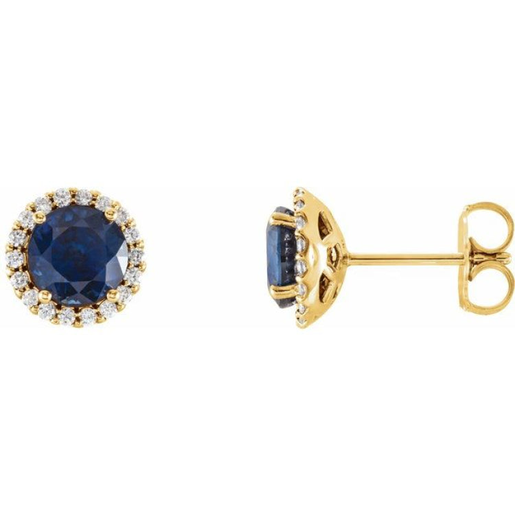 14K Yellow Gold 4 mm Lab-Grown Blue Sapphire & 1/10 CTW Natural Diamond Earrings