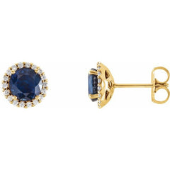 14K Yellow Gold 4 mm Lab-Grown Blue Sapphire & 1/10 CTW Natural Diamond Earrings