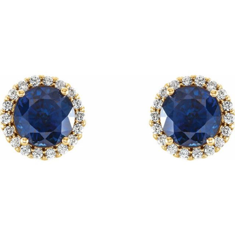 14K Yellow Gold 4 mm Lab-Grown Blue Sapphire & 1/10 CTW Natural Diamond Earrings