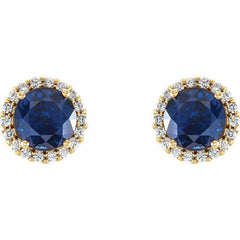 14K Yellow Gold 4 mm Lab-Grown Blue Sapphire & 1/10 CTW Natural Diamond Earrings