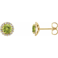 14K Yellow Gold 5 mm Natural Peridot & 1/8 CTW Natural Diamond Earrings