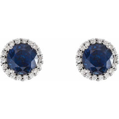 14K White Gold 5 mm Lab-Grown Blue Sapphire & 1/8 CTW Natural Diamond Earrings