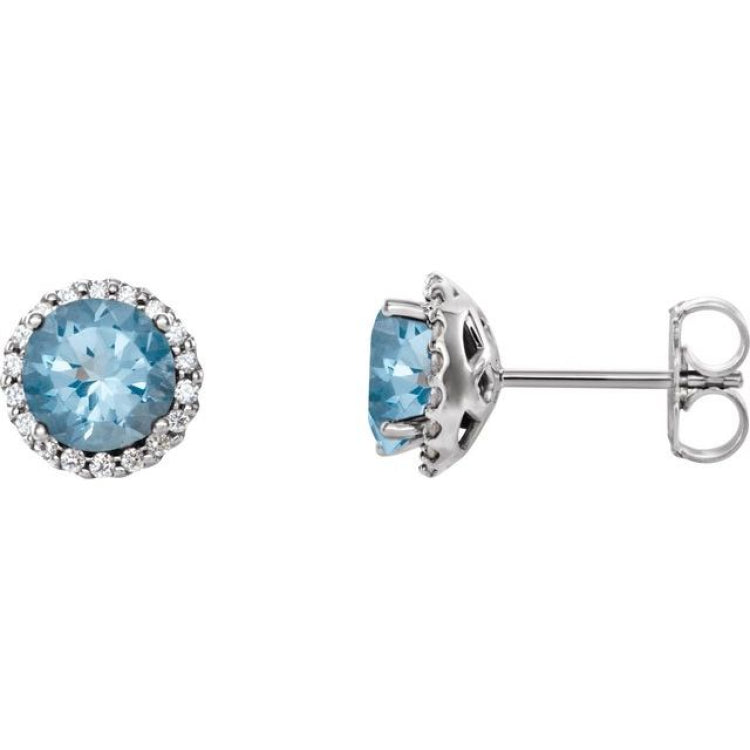 14K White Gold 5 mm Natural Aquamarine & 1/8 CTW Natural Diamond Earrings
