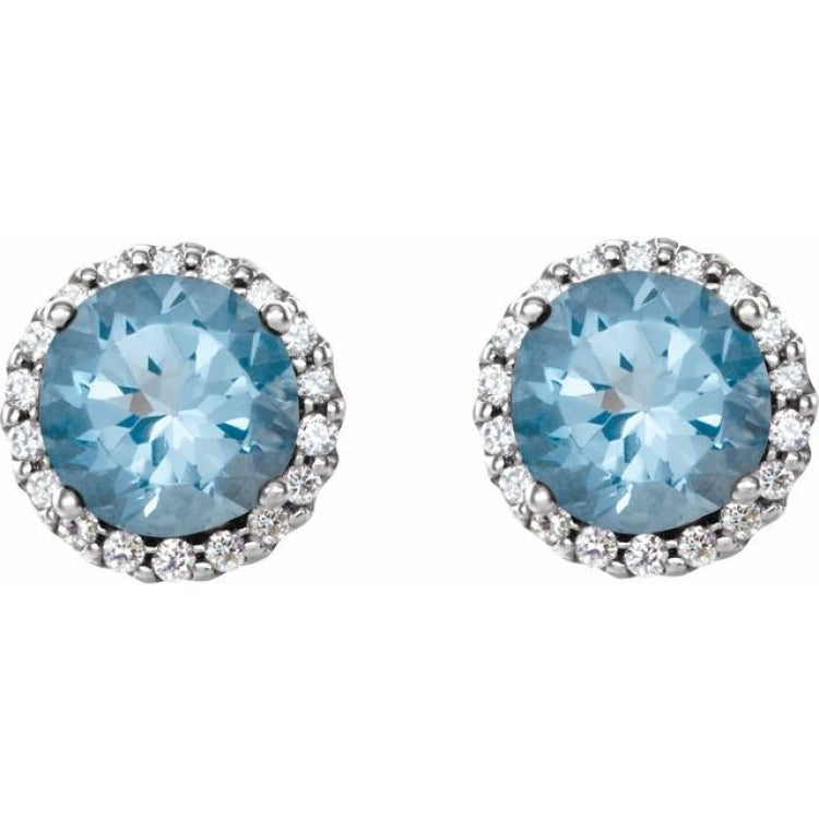 14K White Gold 5 mm Natural Aquamarine & 1/8 CTW Natural Diamond Earrings