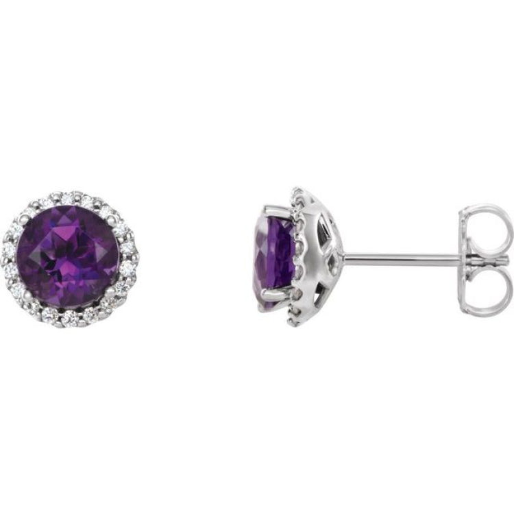 14K White Gold 6 mm Natural Amethyst & 1/8 CTW Natural Diamond Earrings
