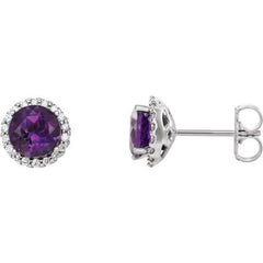 14K White Gold 6 mm Natural Amethyst & 1/8 CTW Natural Diamond Earrings