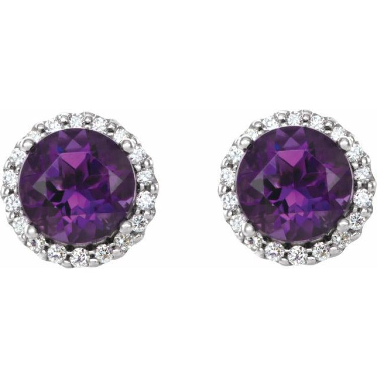14K White Gold 6 mm Natural Amethyst & 1/8 CTW Natural Diamond Earrings
