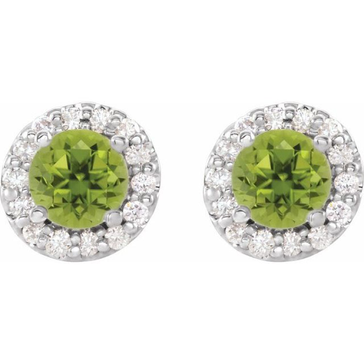 14K White Gold 5 mm Natural Peridot & 1/4 CTW Natural Diamond Earrings