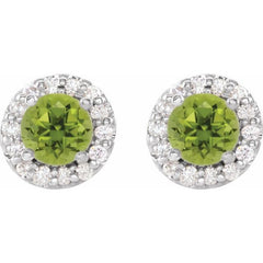14K White Gold 5 mm Natural Peridot & 1/4 CTW Natural Diamond Earrings