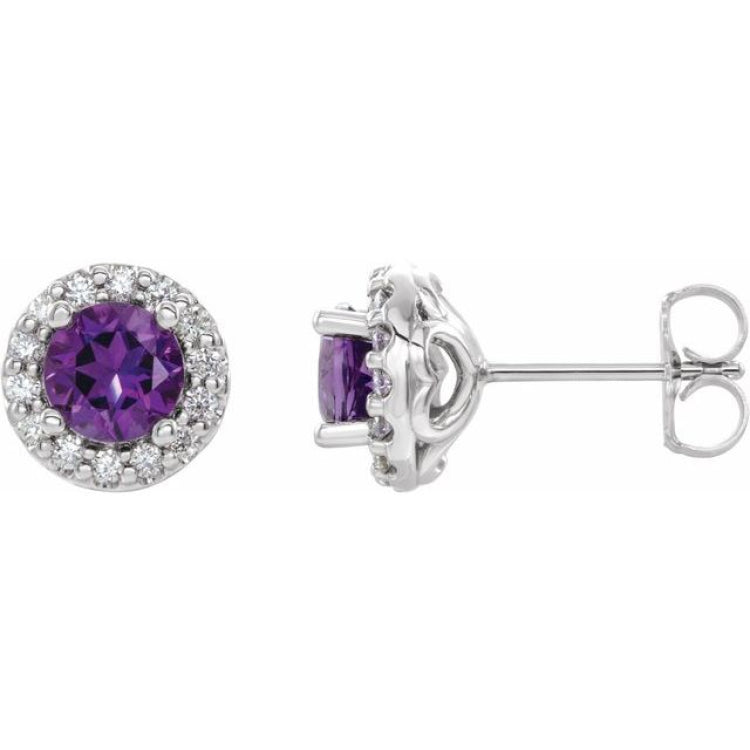 14K White Gold 5 mm Natural Amethyst & 1/4 CTW Natural Diamond Earrings