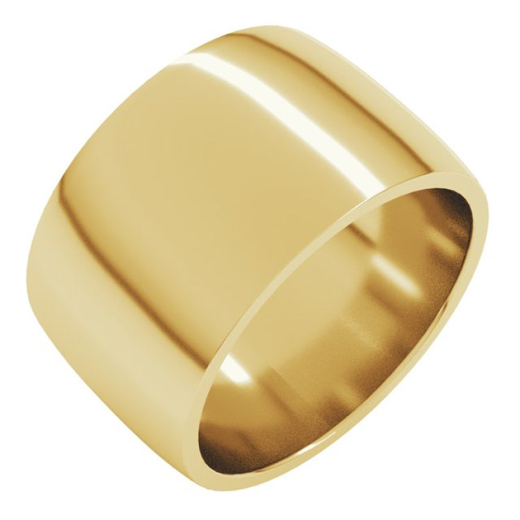 18K Yellow Gold 12 mm Lightweight Comfort-Fit Half Round Band Size 8