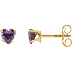 14K Yellow Gold Natural Amethyst Youth Stud Earrings