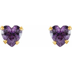 14K Yellow Gold Natural Amethyst Youth Stud Earrings