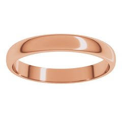14K Rose Gold 3 mm Lightweight Half Round Band Size 6.5