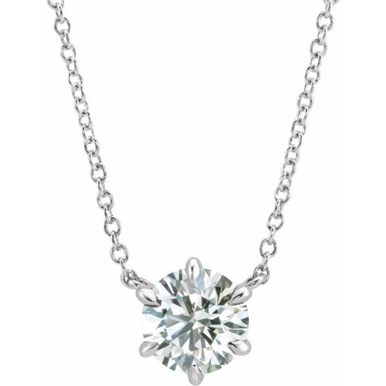 14K White Gold 1/4 CT Natural Diamond Solitaire 16" Necklace