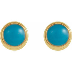 14K Yellow Gold Natural Turquoise Bezel-Set Earrings