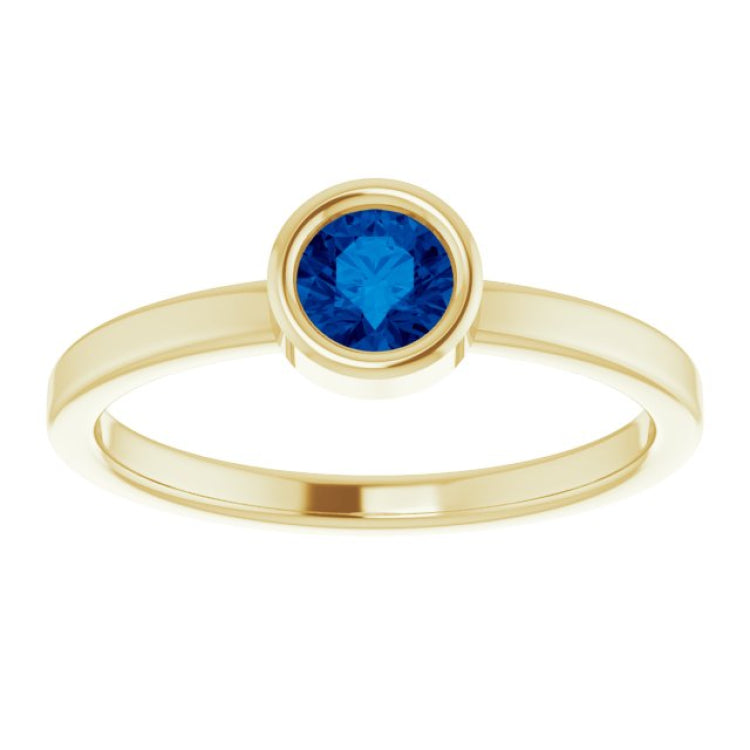 14K Yellow Gold 4.5 mm Lab-Grown Blue Sapphire Ring