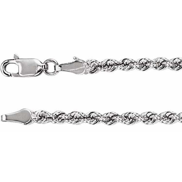 14K White Gold 3 mm Rope 24" Chain