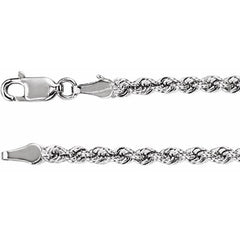 14K White Gold 3 mm Rope 24" Chain