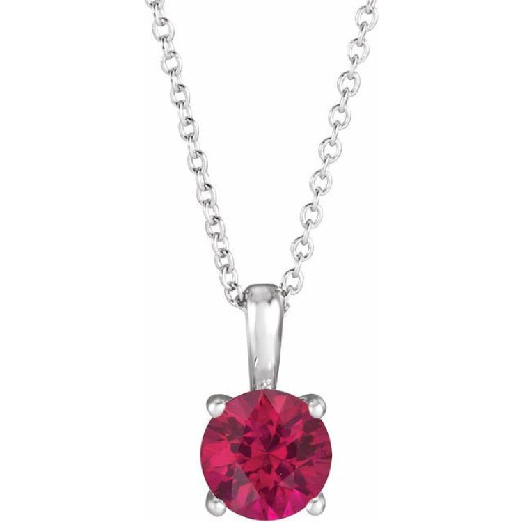 14K White Gold 4 mm Lab-Grown Ruby 16-18" Necklace