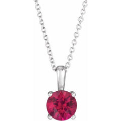 14K White Gold 4 mm Lab-Grown Ruby 16-18" Necklace