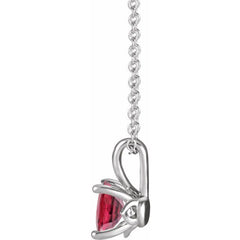 14K White Gold 4 mm Lab-Grown Ruby 16-18" Necklace
