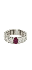 14k White Gold Semi-Mount Oval Lab Grown Diamond Eternity Band with Ruby