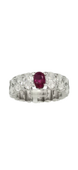 14k White Gold Semi-Mount Oval Lab Grown Diamond Eternity Band with Ruby