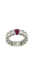 14k White Gold Semi-Mount Oval Lab Grown Diamond Eternity Band with Ruby