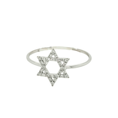 14k White Gold Star of David Ring with Diamonds