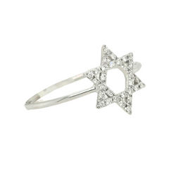14k White Gold Star of David Ring with Diamonds