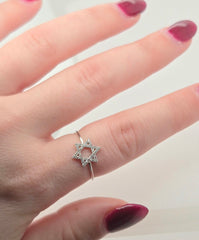 14k White Gold Star of David Ring with Diamonds